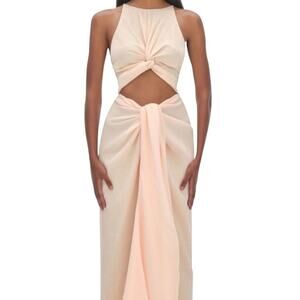 Andrea Iyamah Aminata Champagne Keyhole Halter Jumpsuit Wide Leg Size S